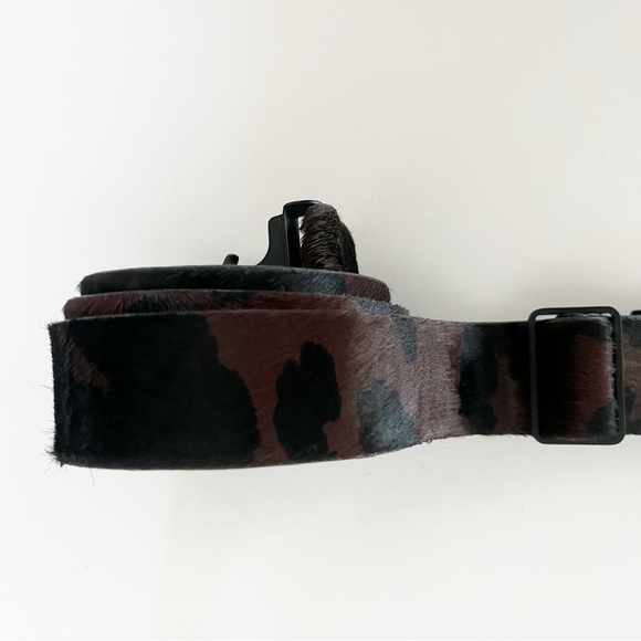 Donna Karan Pony Hair Animal Cow Print Brown Black Leather Skinny Belt Size SM - Picture 3 of 9